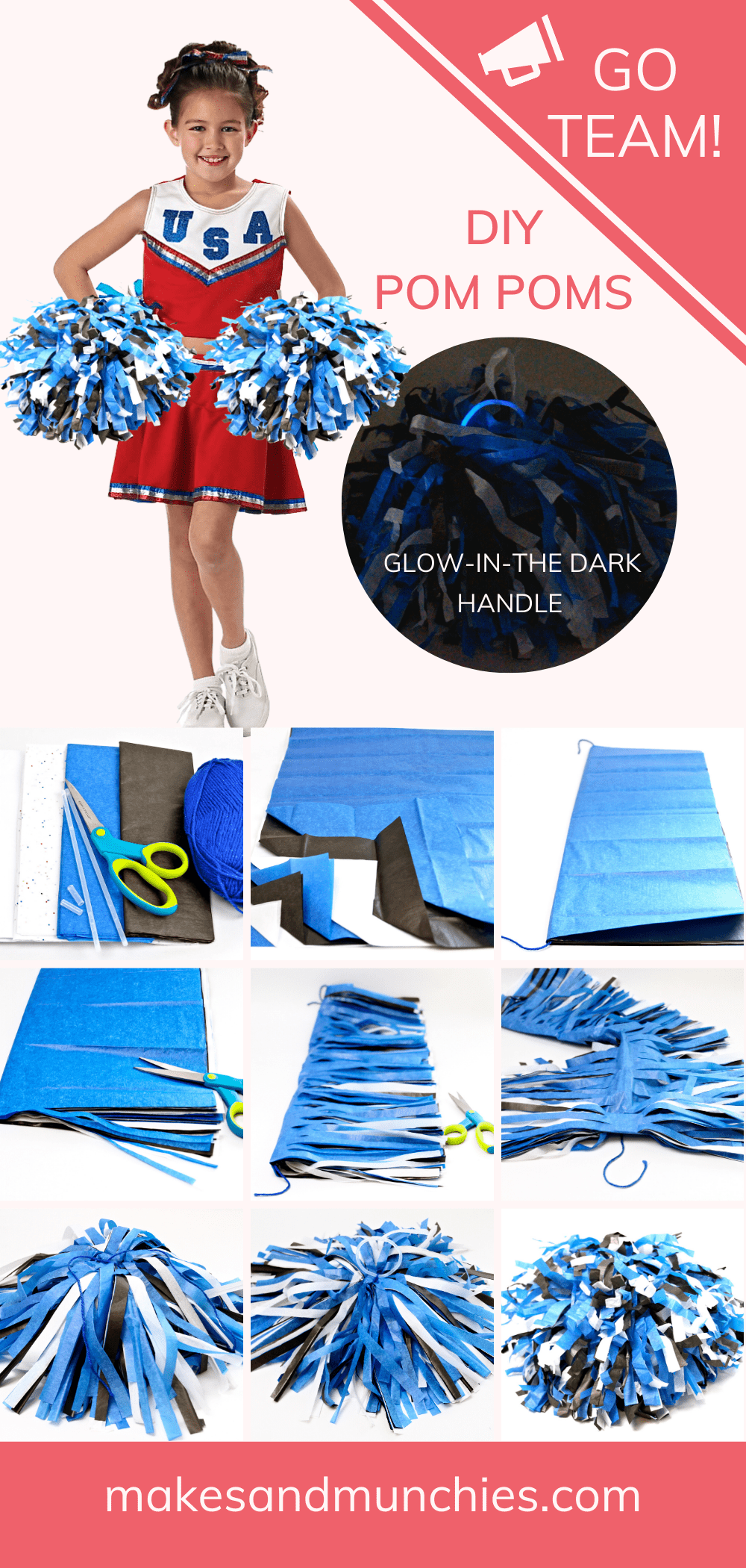 DIY Cheerleading Pom Poms - Makes and Munchies